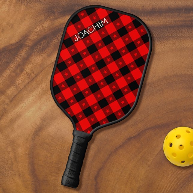 Raquette De Pickleball Cute Buffalo Plaid Avec Le Nom D'Étoiles Pour Pers (Créateur téléchargé)