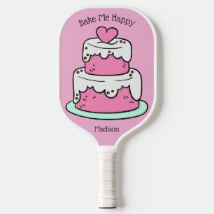 Raquette De Pickleball Cute Cake nom, texte et couleur personnalisés