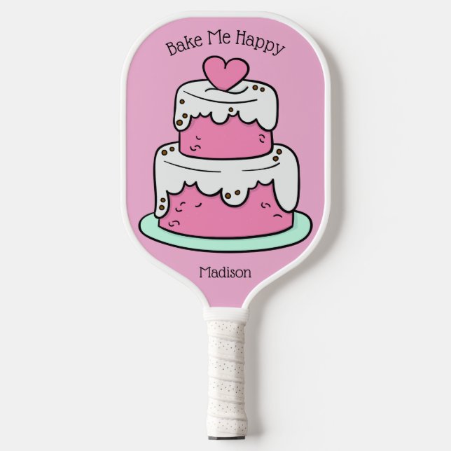 Raquette De Pickleball Cute Cake nom, texte et couleur personnalisés (Recto)