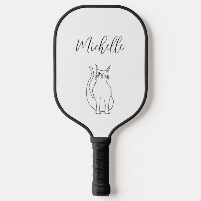 Raquette De Pickleball Cute chat noir blanc Winking Kitty Cartoon (Recto)