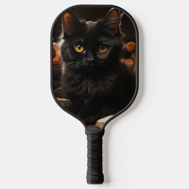 Raquette De Pickleball Cute Chat noir et Fleurs (Recto)