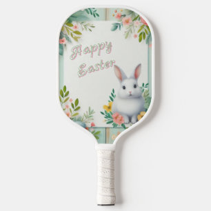 Raquette De Pickleball Cute, floral heureux lapin de Pâques