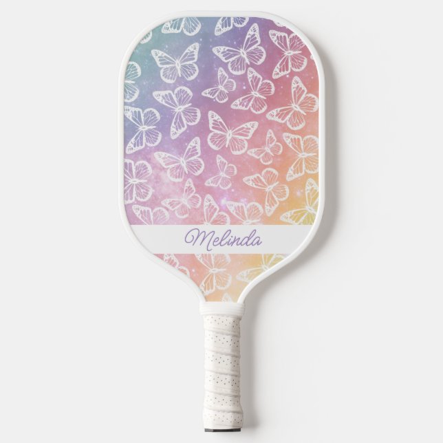 Raquette De Pickleball Cute Girly Butterfly Pastel Rainbow Ajouter Votre  (Recto)