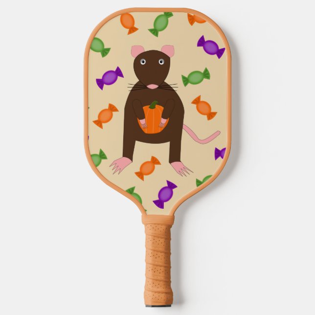 Raquette De Pickleball Cute Halloween Rat et Citrouille (Recto)