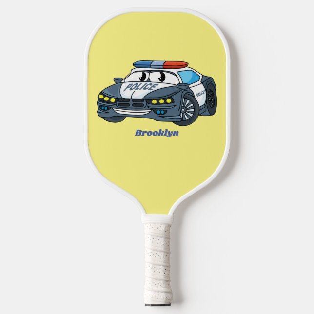 Raquette De Pickleball Cute happy police car cartoon illustration (Recto)