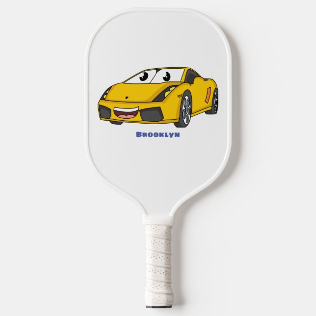 Raquette De Pickleball Cute happy yellow sports car cartoon (Recto)