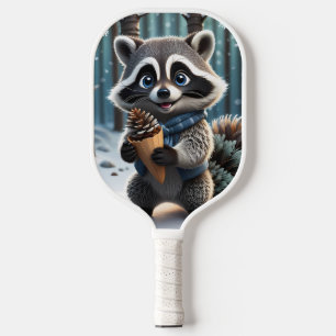 Raquette De Pickleball Cute Kawaii style Raccoon avec cône crème de pin
