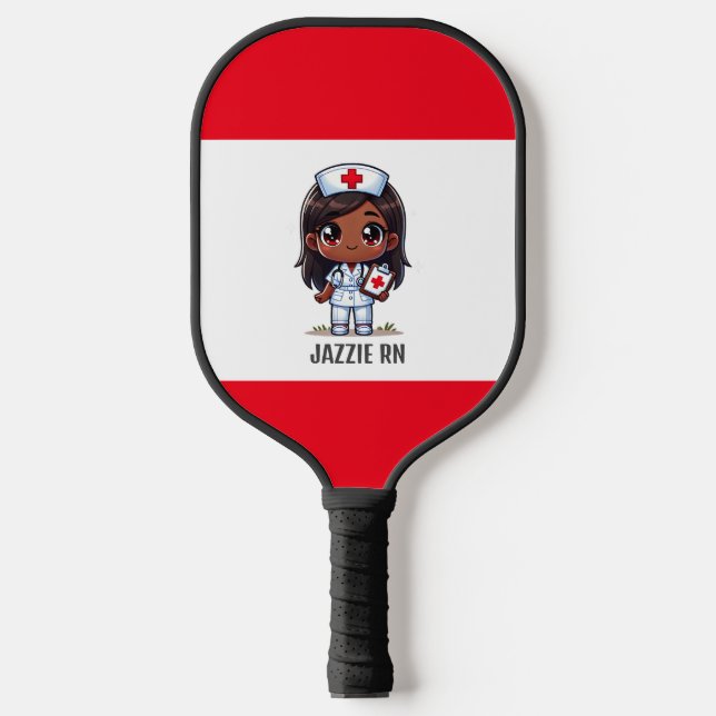 Raquette De Pickleball Cute Manga Black Nurse Cheveux Brown et yeux perso (Recto)