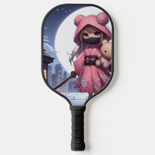 Raquette De Pickleball Cute ninja guerrière fille & teddy