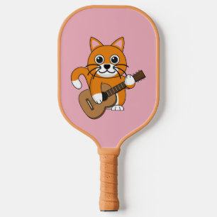 Raquette De Pickleball Cute Orange Chat Blanc Jouer Caricature Guitare