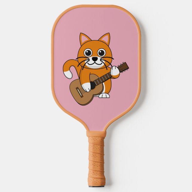 Raquette De Pickleball Cute Orange Chat Blanc Jouer Caricature Guitare (Recto)