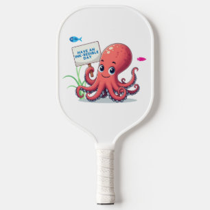 Raquette De Pickleball Cute, poulpe caricaturale avec poisson