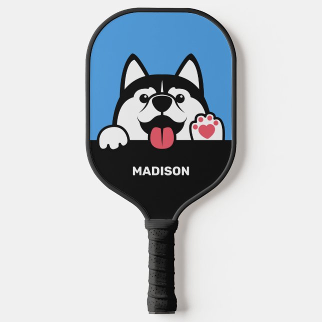 Raquette De Pickleball Cute Siberian Husky nom et couleur personnalisés (Recto)