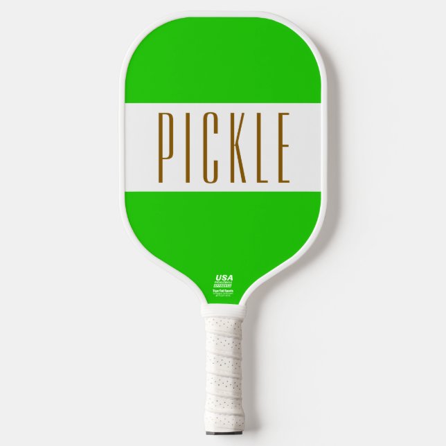 Raquette De Pickleball Cute Vibré Lime Vert Blanc PICKLE Stripes Texte (Recto)