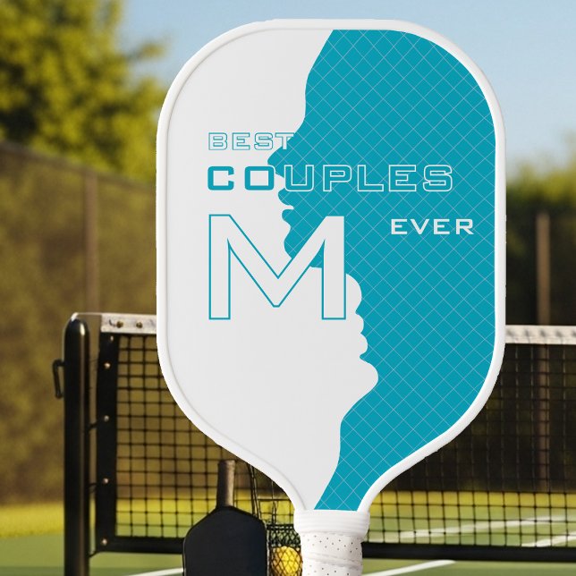 Raquette De Pickleball Cyan Best Couples avec initiales monogrammes avec  (Créateur téléchargé)