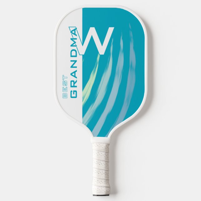 Raquette De Pickleball Cyan Best Grand-mère avec initiales monogrammes (Recto)