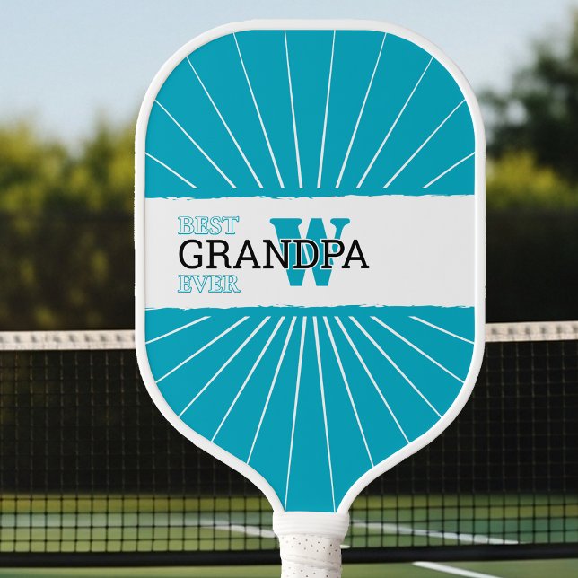 Raquette De Pickleball Cyan Meilleur grand-père jamais, Monogramme de fib (Créateur téléchargé)