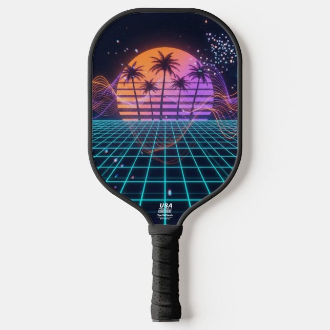 Raquette De Pickleball Cyber-Pulse Neon Soundwave Moderne 80s  (Recto)