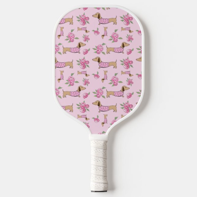 Raquette De Pickleball Dachshund cadeau floral rose (Recto)