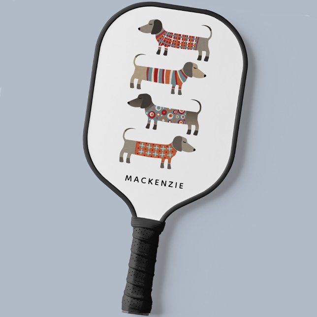 Raquette De Pickleball Dachshund Wiener Saucage Chien Amusant Personnalis (Dachshund Wiener Sausage Dog fun personalized custom name pickleball paddle)