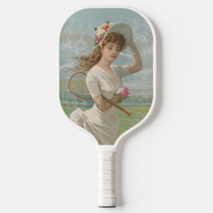 Raquette De Pickleball Dame de tennis victorienne avec chapeau à fleurs A