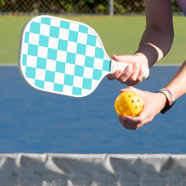 Raquette De Pickleball Damier bleu turquoise visuel classique  (Insitu)
