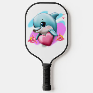 Raquette De Pickleball Dauphin de bébé mignon avec le coeur de Valentine