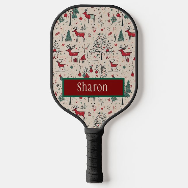 Raquette de Pickleball de Noël Primitive Art Popul (Recto)