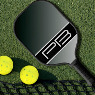 Raquette De Pickleball Dégradé frais Initiales doubles modernes Noir Gris