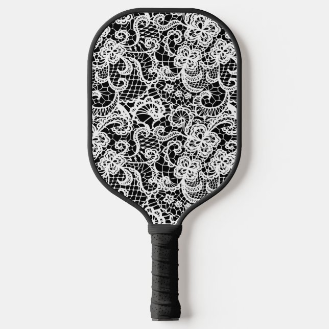 Raquette De Pickleball Dentelle blanche en noir (Recto)