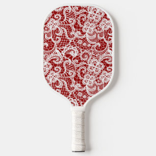 Raquette De Pickleball Dentelle Blanche Sur Fond Rouge