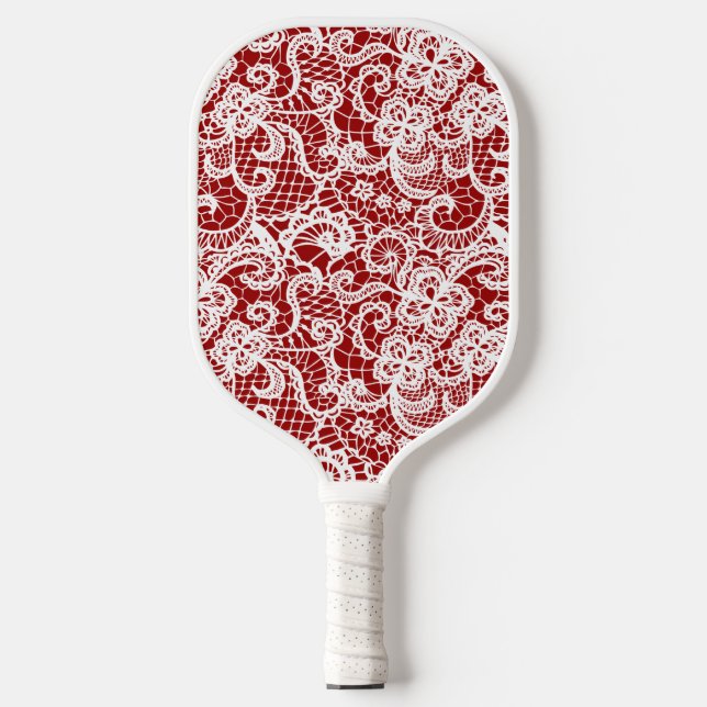Raquette De Pickleball Dentelle Blanche Sur Fond Rouge (Recto)