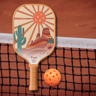 Raquette De Pickleball Desert Sunset Cactus Mesa Mounts Texte personnalis