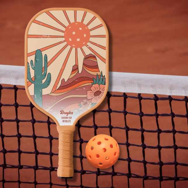 Raquette De Pickleball Desert Sunset Cactus Mesa Mounts Texte personnalis (Créateur téléchargé)