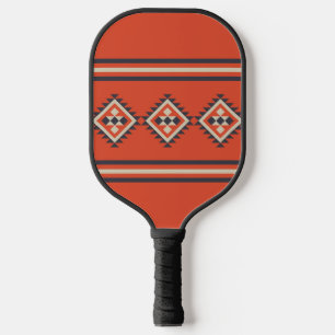 Raquette De Pickleball Design aztèque dans les tons orange, beige et bleu