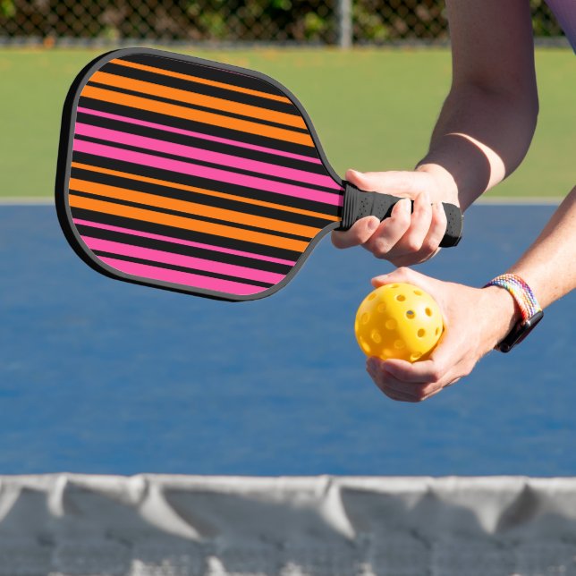 Raquette De Pickleball Design bandes verticales orange rose noir   (Insitu)