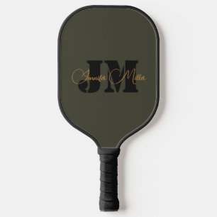 Raquette De Pickleball Design élégant minimaliste olives foncé monogramme