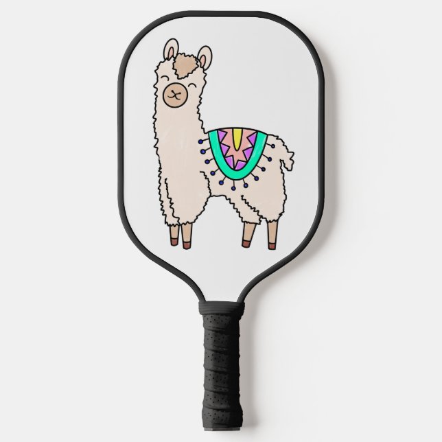 Raquette De Pickleball dessin animé de llama alpaga souriant (Recto)