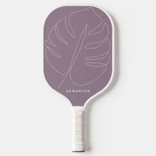 Raquette De Pickleball Dessin de ligne de feuille tropicale douce et mauv