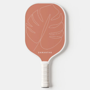 Raquette De Pickleball Dessin de ligne tropicale Pastel Tangerine