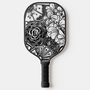 Raquette De Pickleball Dessin Floral Zen Noir Et Blanc