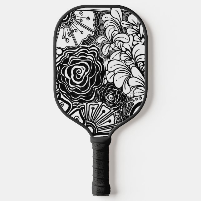 Raquette De Pickleball Dessin Floral Zen Noir Et Blanc (Recto)