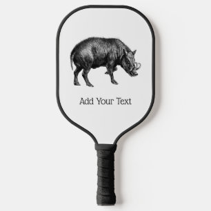 Raquette De Pickleball Dessin vintage de sanglier en noir et blanc