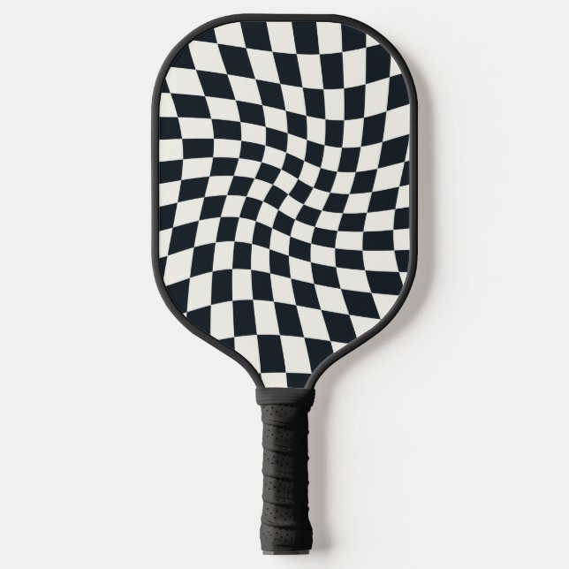 Raquette De Pickleball Deux côtés Retro Noir Blanc Varé À damiers Chèque (Recto)