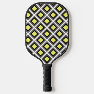 Raquette De Pickleball Diamants d'ikat gris foncé, noir, jaune par STaylo
