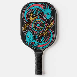Raquette De Pickleball Dieu aztèque Xolotl combattant l'art tribal de la 
