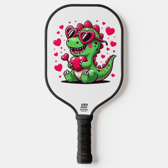 Raquette De Pickleball Dinosaure mignon avec Lunettes de soleil du Coeur  (Recto)