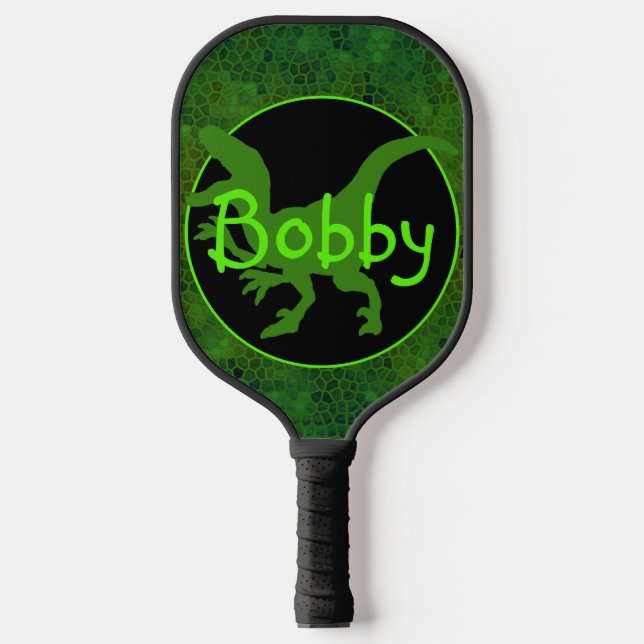 Raquette De Pickleball Dinosaure Vert Personnalisé Cacher (Recto)