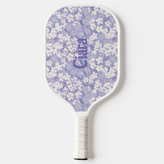 Raquette De Pickleball Ditsy Fleur sauvage Periwinkle Votre nom - #P24007 (Verso)