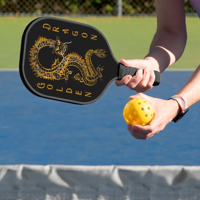Raquette De Pickleball Dragon mythique en or gris noir (Insitu)